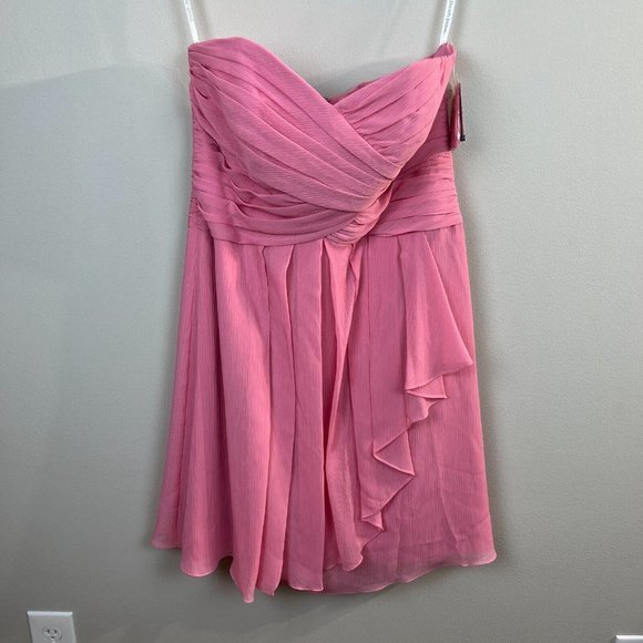 Davids Bridal Strapless Dress 12 Rosepetal Crinkle Chiffon Cascade Bridesmaid - Picture 12 of 13